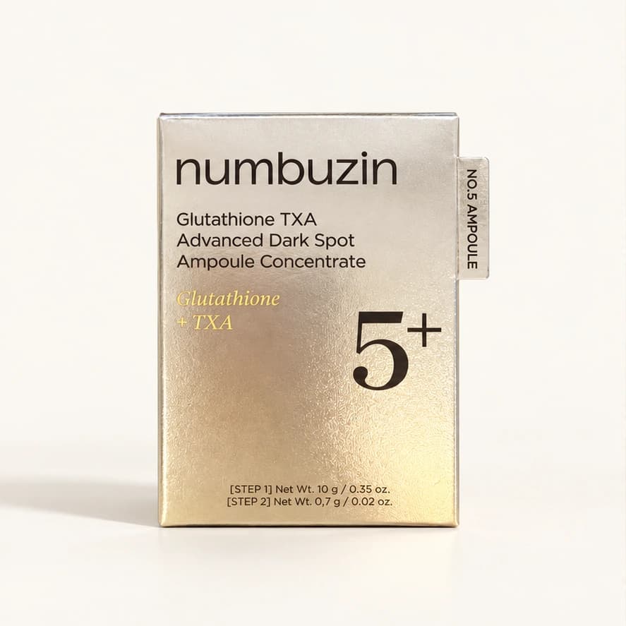 numbuzin 5+ Glutathione TXA Advanced Dark Spot Ampoule Concentrate — 10 g + 0,7 g — imagem ilustrativa do produto gerada a partir da embalagem real.