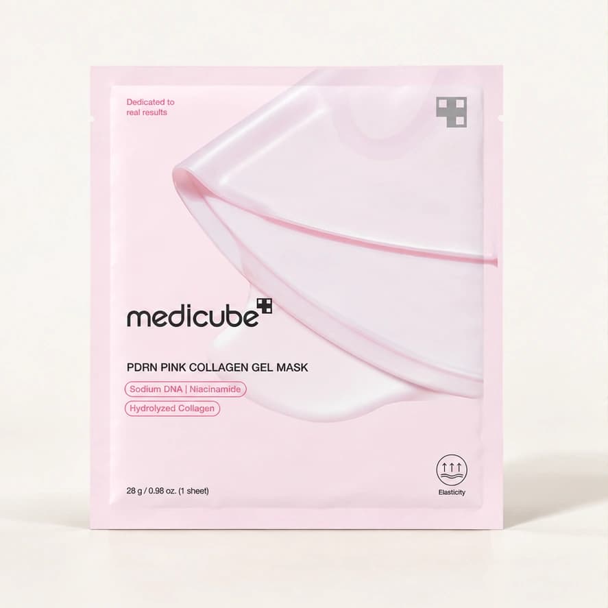 Medicube PDRN Pink Collagen Gel Mask — 1 unidade de 28 g — imagem ilustrativa do produto gerada a partir da embalagem real.