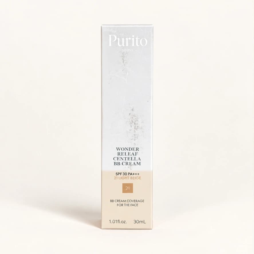 Purito Seoul Wonder Releaf Centella BB Cream — 21 Light Beige — 30 ml — imagem ilustrativa do produto gerada a partir da embalagem real.