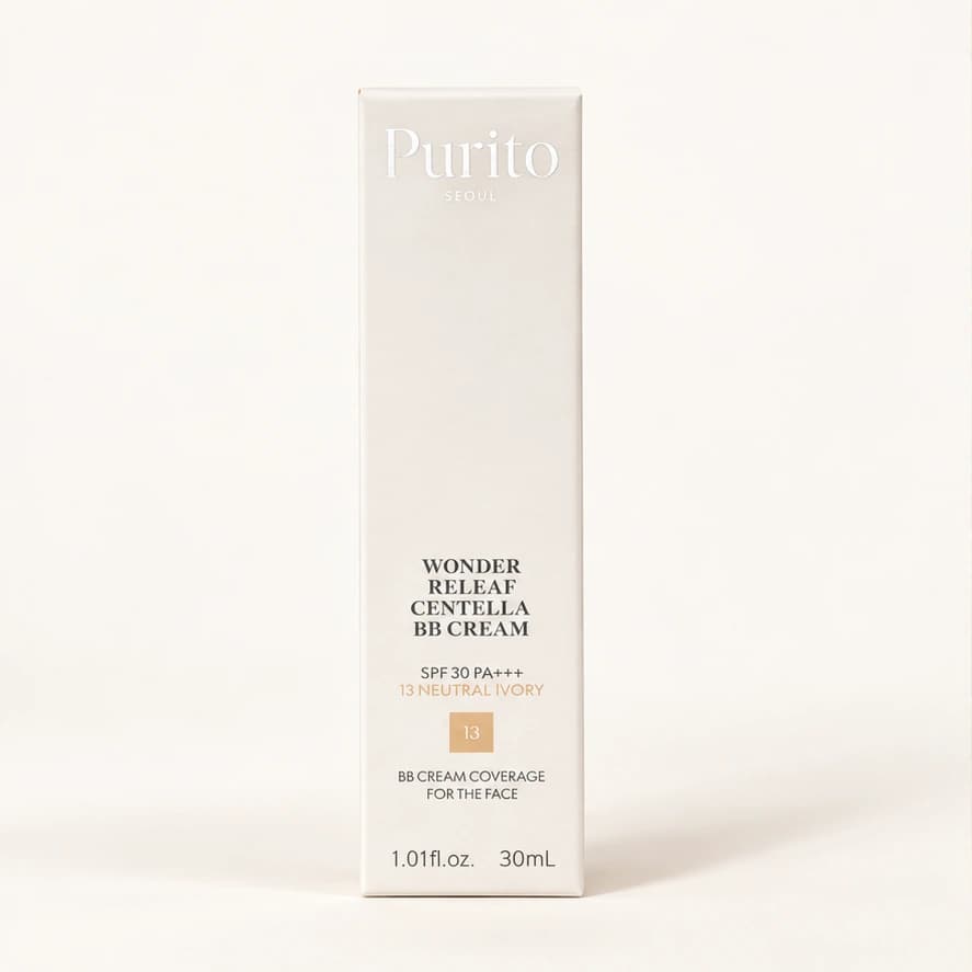 Purito Seoul Wonder Releaf Centella BB Cream — 13 Neutral Ivory — 30 ml — imagem ilustrativa do produto gerada a partir da embalagem real.