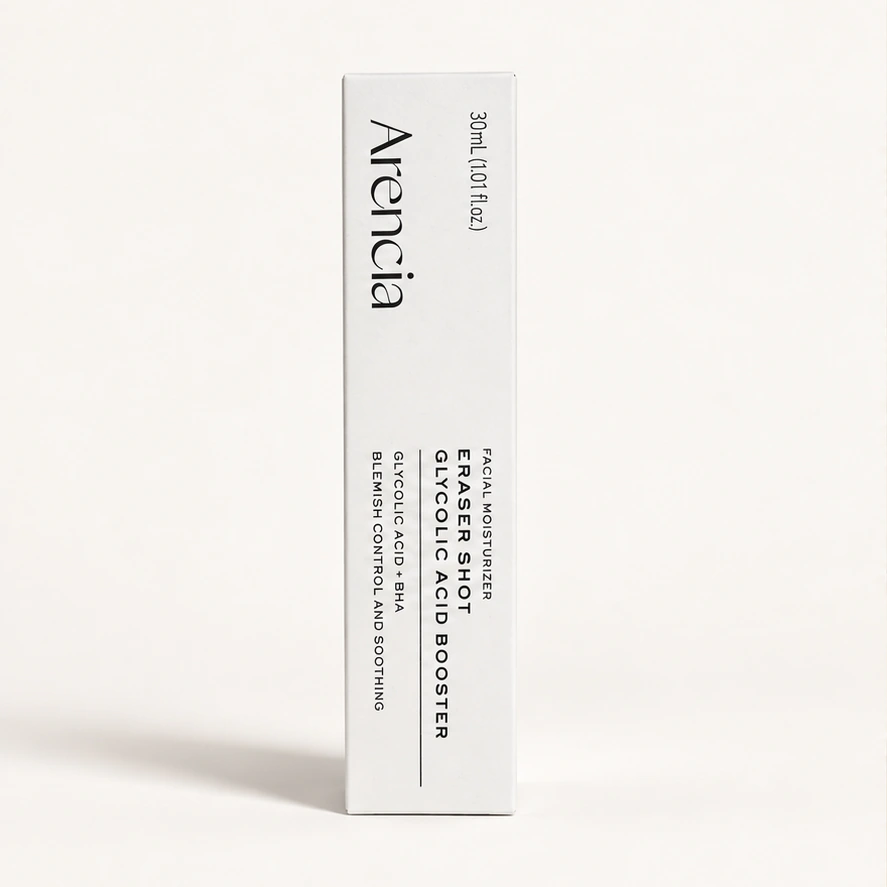 Arencia Eraser Shot Booster Glycolic Acid — 30 ml — imagem ilustrativa do produto gerada a partir da embalagem real.
