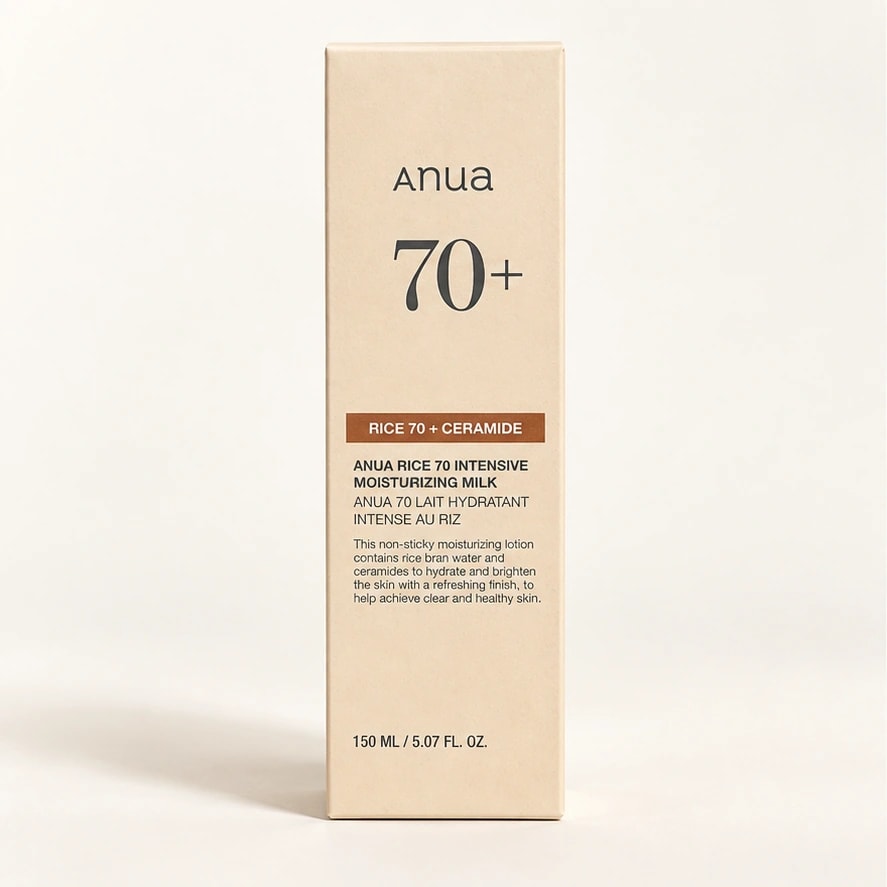 Anua Rice 70 Intensive Moisturizing Milk — 150 ml — imagem ilustrativa do produto gerada a partir da embalagem real.