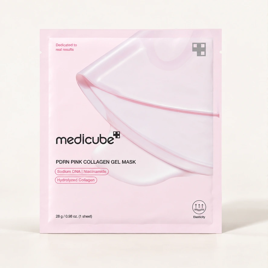 Medicube PDRN Pink Collagen Gel Mask — 1 unidade de 28 g — imagem ilustrativa do produto gerada a partir da embalagem real.