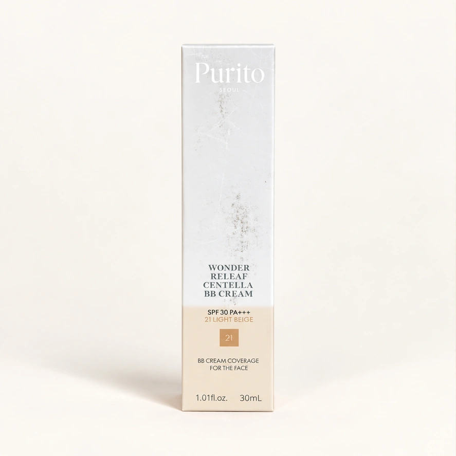 Purito Seoul Wonder Releaf Centella BB Cream — 21 Light Beige — 30 ml — imagem ilustrativa do produto gerada a partir da embalagem real.