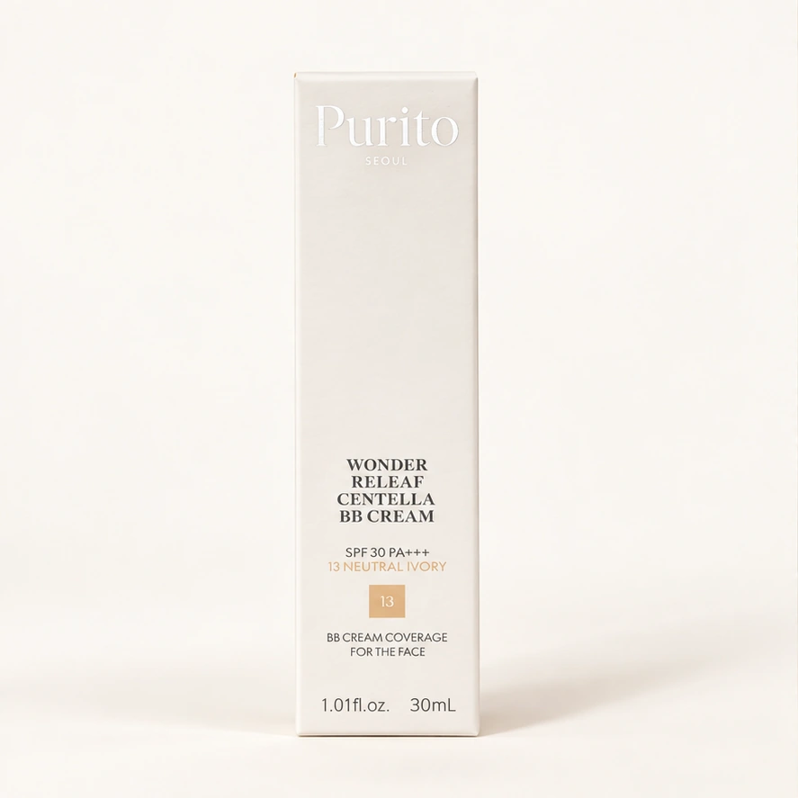 Purito Seoul Wonder Releaf Centella BB Cream — 13 Neutral Ivory — 30 ml — imagem ilustrativa do produto gerada a partir da embalagem real.
