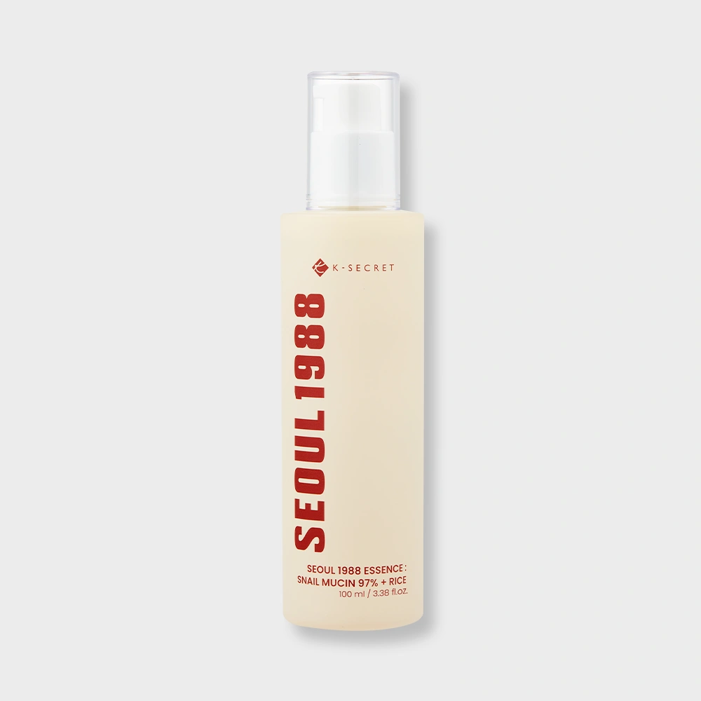 K-SECRET Seoul 1988 Essence Snail Mucin 97% + Rice de 100ml — fotografia oficial da marca.