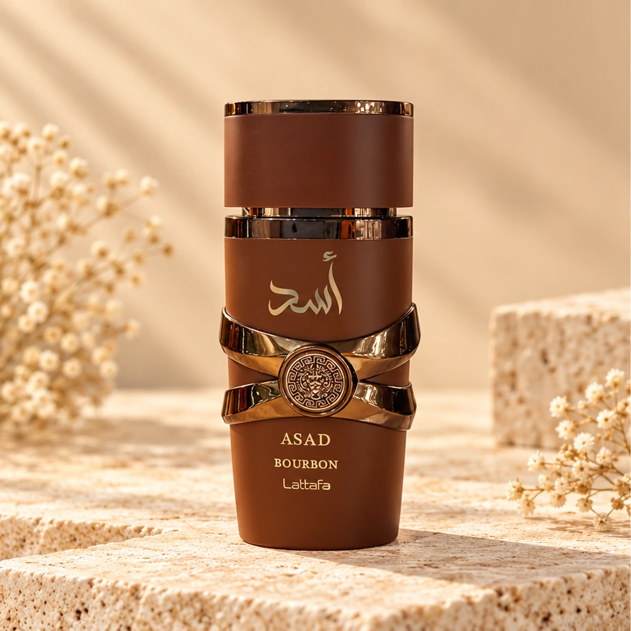 Lattafa Asad Bourbon — imagem profissional ilustrativa do produto.