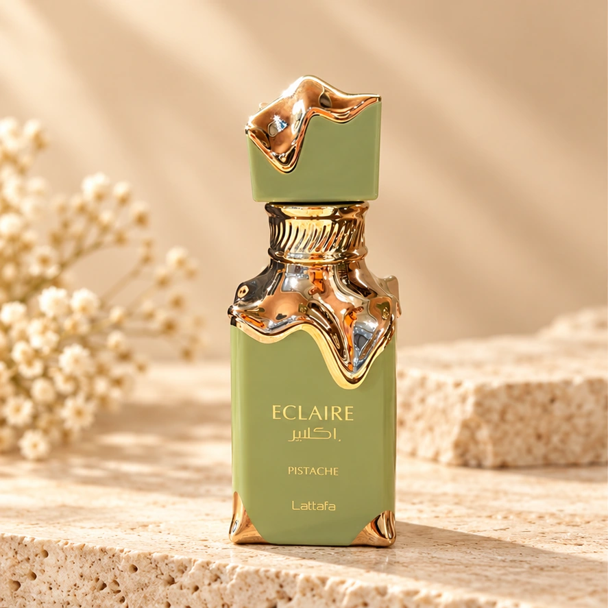 Lattafa Eclaire Pistache — imagem profissional ilustrativa do produto.