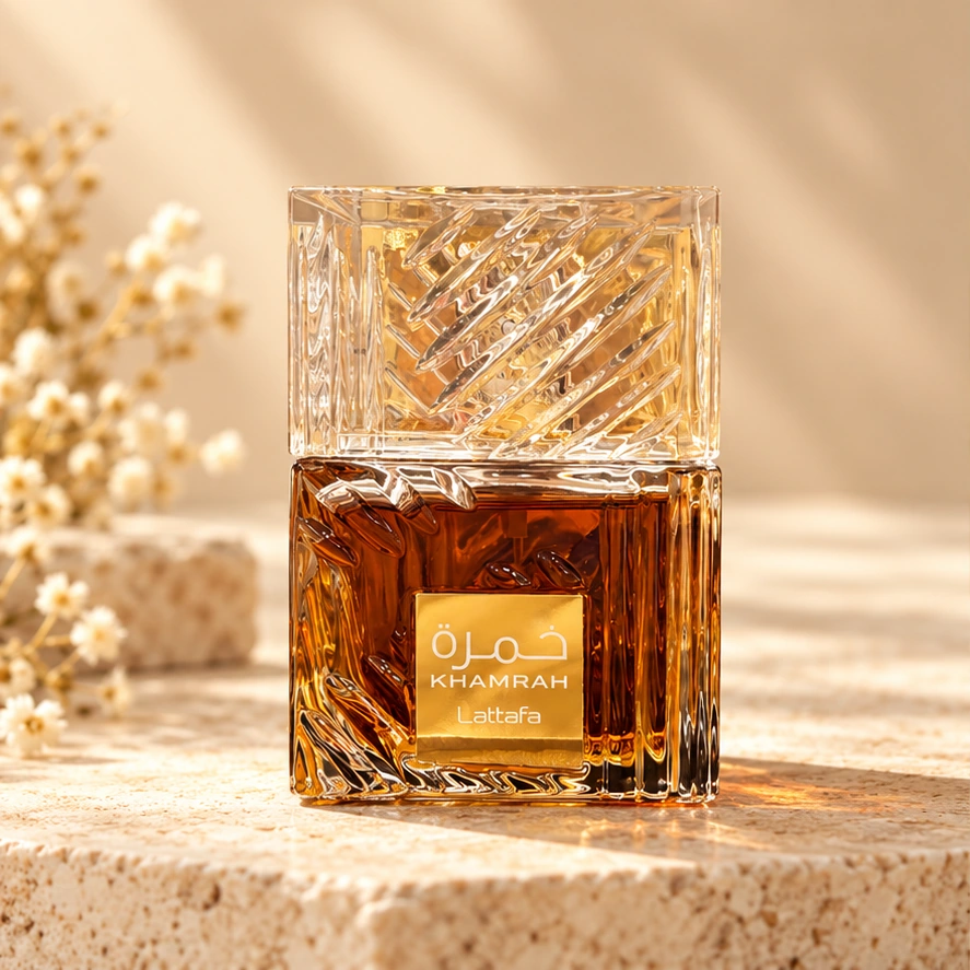 Lattafa Khamrah — 100 ml — imagem profissional ilustrativa do produto.