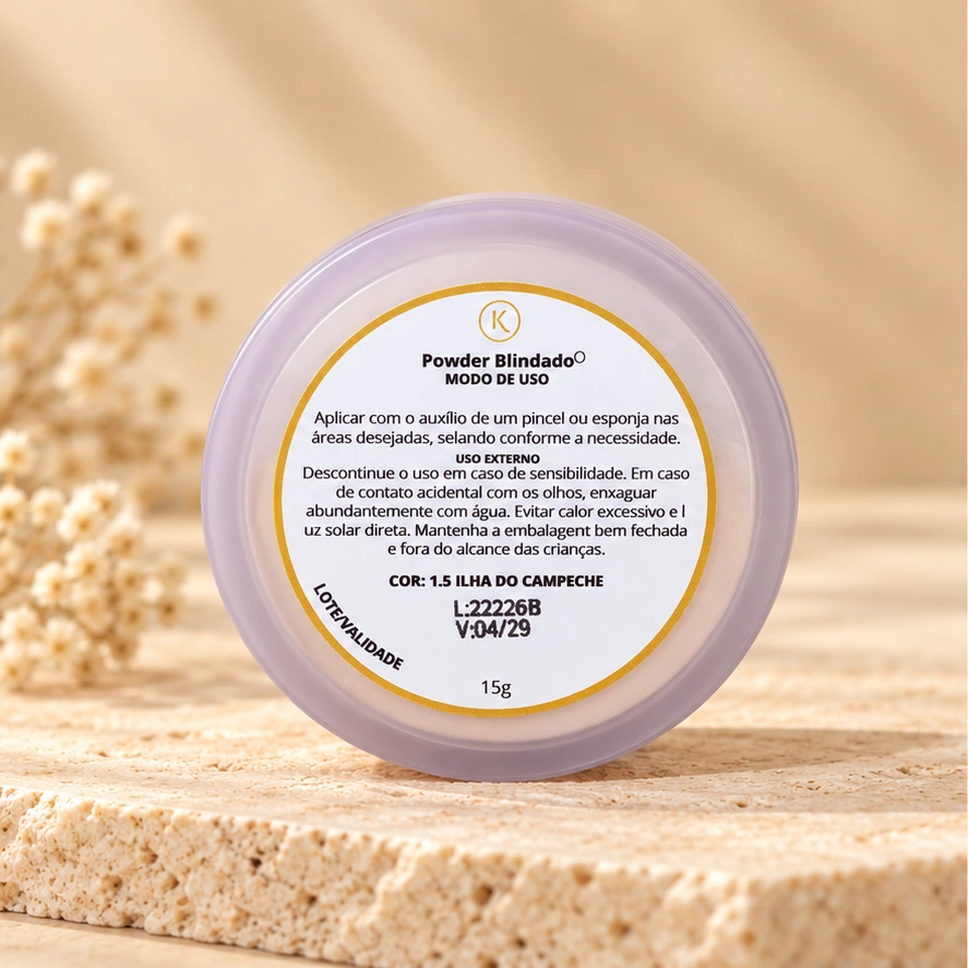 Kohll Beauty Powder Blindado — cor 1.5 Ilha do Campeche — 15 g — imagem profissional ilustrativa do produto.